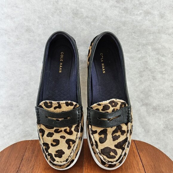 Cole Han Nantucket Loafers Leopard Printed‎ Calf Hair Leather Brown & Black 6.5B - Picture 1 of 5